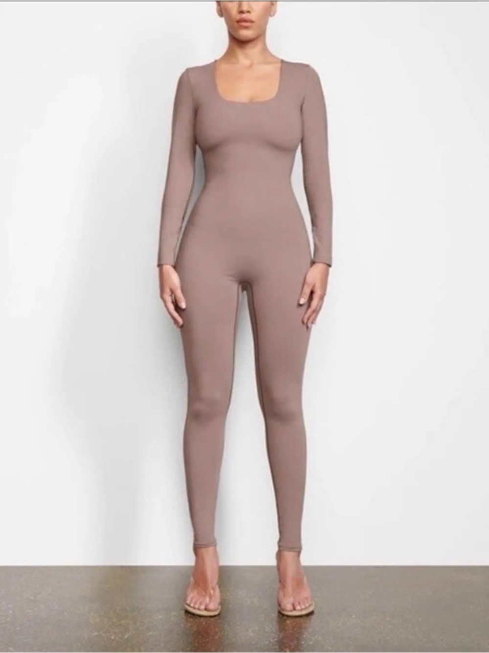 Skims scoop neck all in one Minimalist Long-Sleeve Sculpting in Mauve Taupe